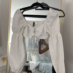 Divided White Blouse with Ring Detail